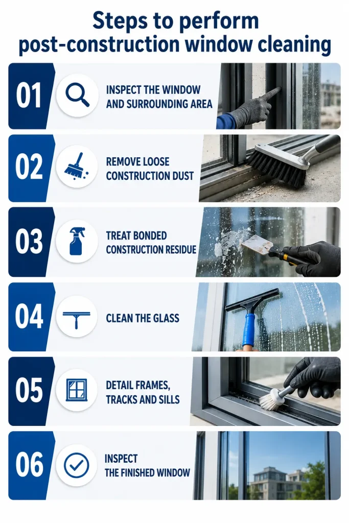 steps to perform construction window cleaning